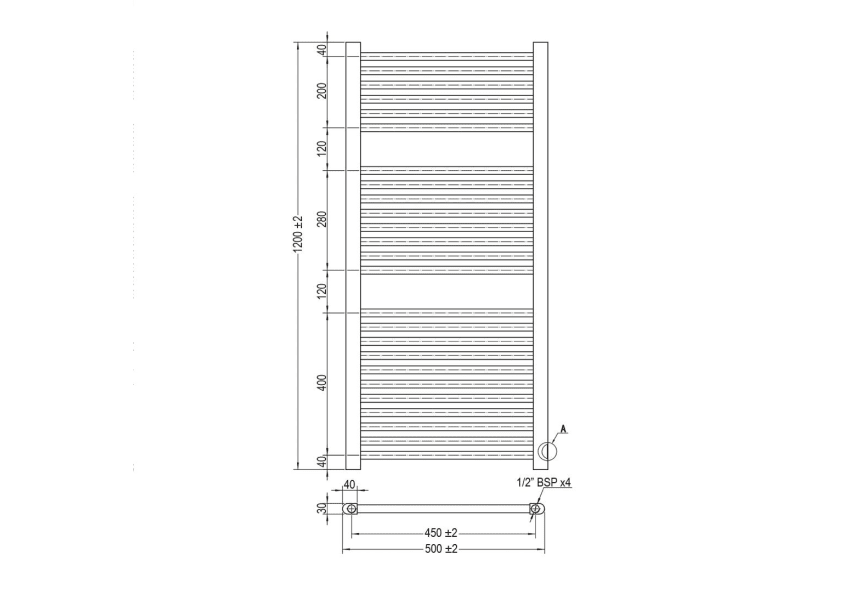 Radiador Toallero de agua de diseño en acero Blanco 1213x500mm