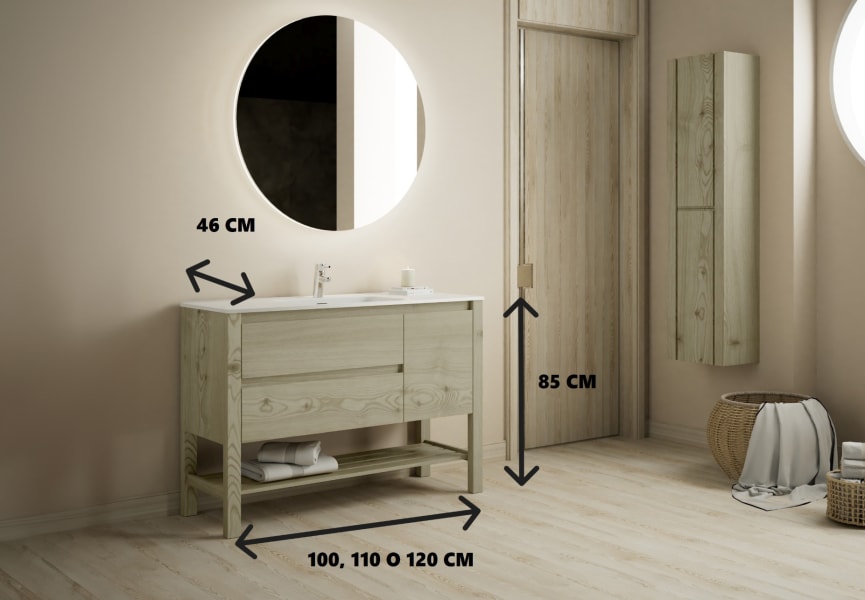 Conjunto de mueble de baño de madera maciza Laponia Bruntec croquis 6