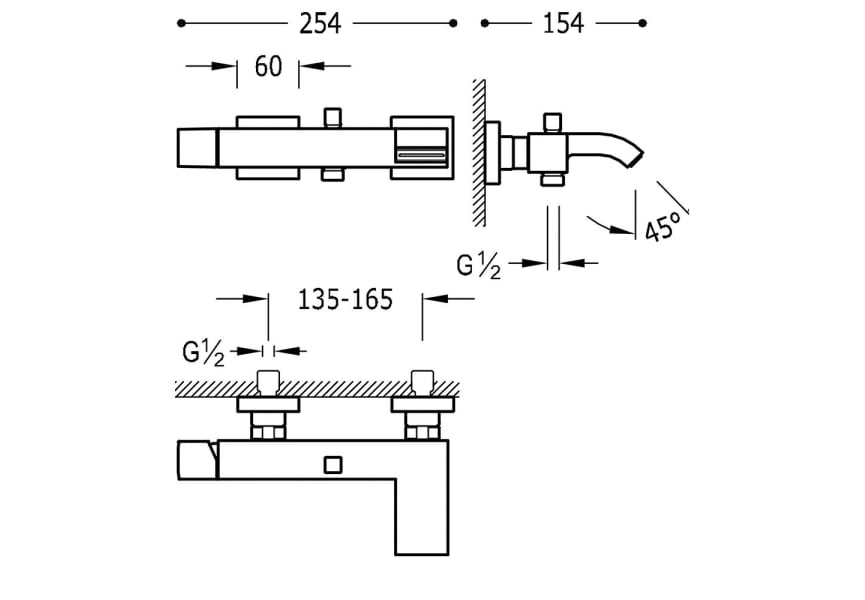 Pack grifo de lavabo + grifo de bañera Cuadro de Tres croquis 4