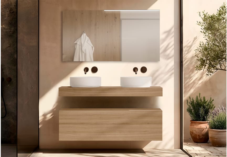 Mueble de baño con encimera de madera 10 cm de altura con cajonera Nomad monocolor Visobath principal 3