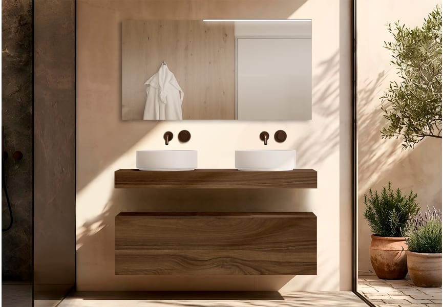 Mueble de baño con encimera de madera 10 cm de altura con cajonera Nomad monocolor Visobath principal 1