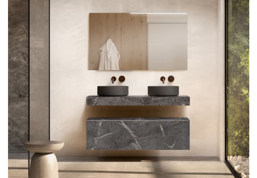 Mueble de baño con encimera de madera 10 cm de altura con cajonera Nomad monocolor Visobath principal 2