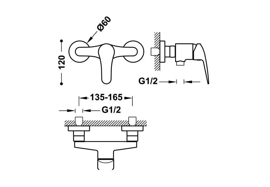 Grifo de ducha Base Plus Tres croquis 2
