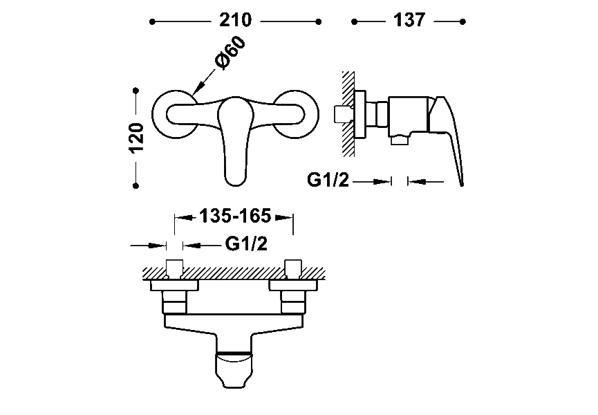 Grifo de ducha Base Plus Tres croquis 1