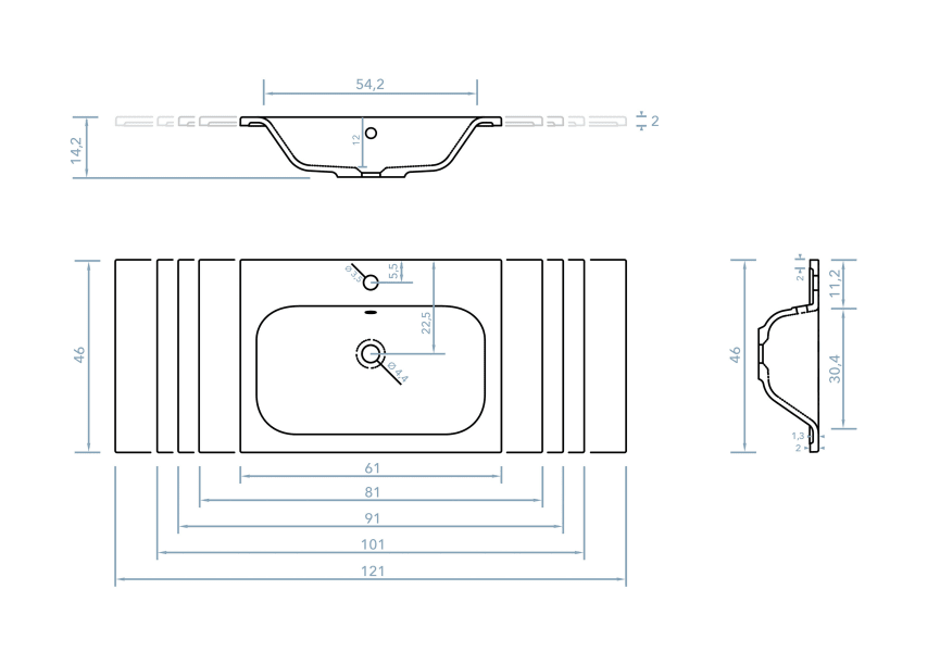 Lavabo encastrado Milo Bruntec croquis 2