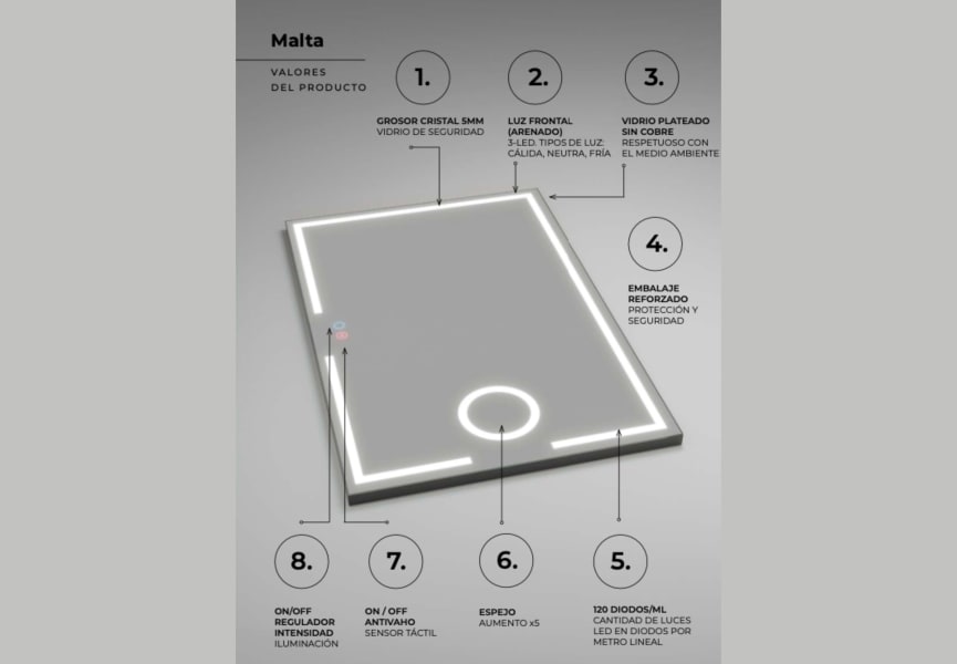 Espejo de baño con luz LED Malta Ledimex detalle 6
