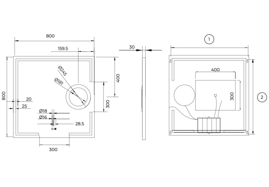 Espejo de baño con luz LED Malta Ledimex croquis 13