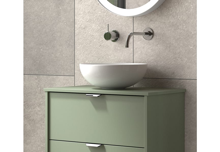Conjunto mueble de baño fondo reducido 35.5 cm con lavabo sobre encimera Midi Visobath Detalle 2