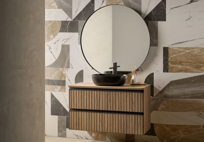 Conjunto de mueble de baño con lavabo sobre encimera negro Yuka Sanchís principal 0