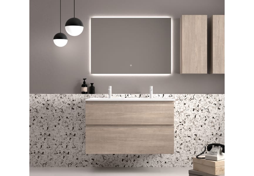 Mueble De Baño CARMEN Suspendido 2 Lavabos - 4 Puertas 120 Cm Acabado ROBLE  CLARO ⋆ VAROBATH