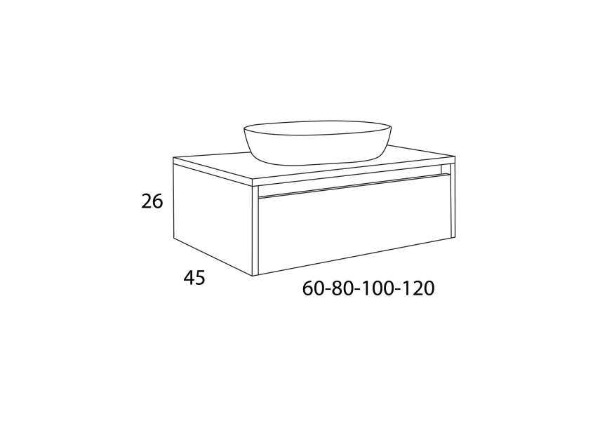 Conjunto mueble de baño con lavabo sobre encimera Sensi Inve Croquis 4