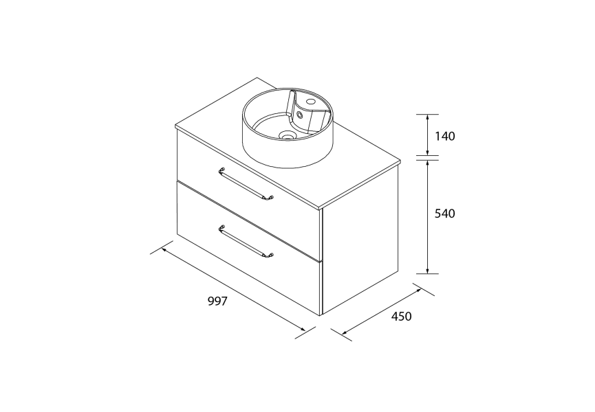 Conjunto mueble de baño con lavabo sobre encimera Moria Salgar croquis 10