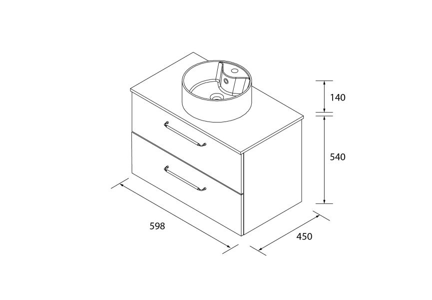 Conjunto mueble de baño con lavabo sobre encimera Moria Salgar croquis 8