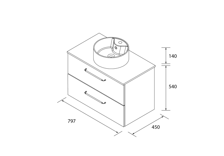 Conjunto mueble de baño con lavabo sobre encimera Moria Salgar croquis 9