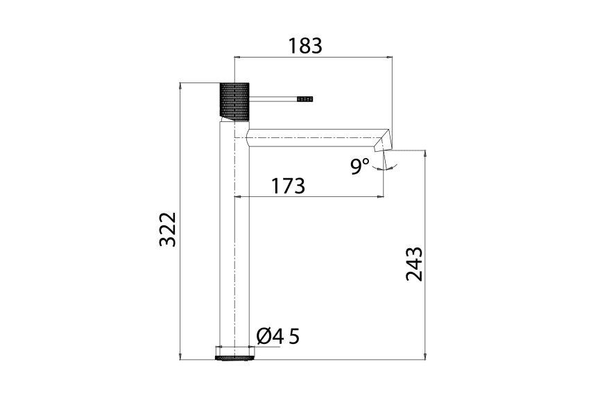 Pack Grifo de lavabo caño alto Line Imex + Válvula click-clack croquis 12