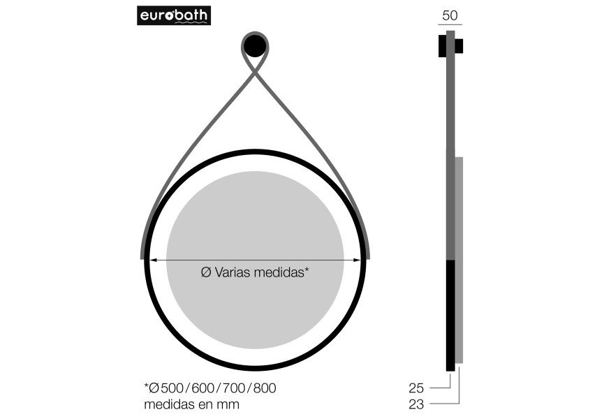 Espejo de baño con luz LED Phuket Eurobath croquis 2