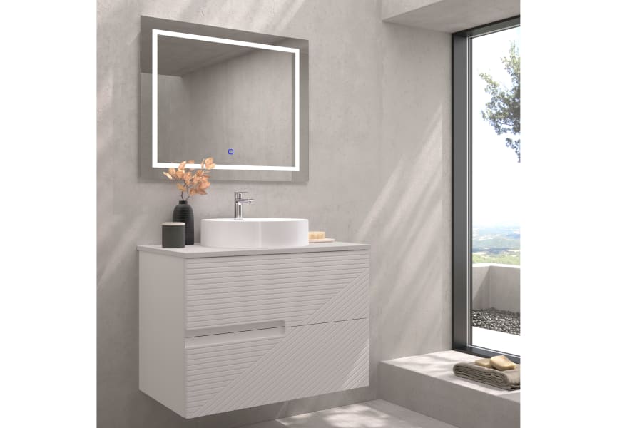 Mueble de baño con encimera piedra compactada mismo color Limo de Bruntec principal 6
