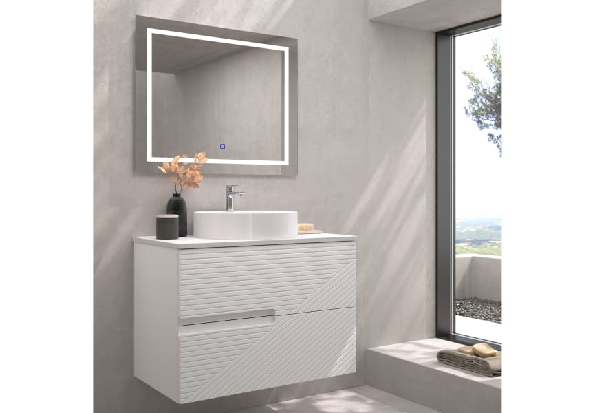 Mueble de baño con encimera piedra compactada mismo color Limo de Bruntec principal 5