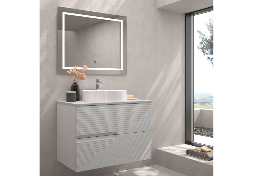 Mueble de baño con encimera piedra compactada mismo color Limo de Bruntec principal 7