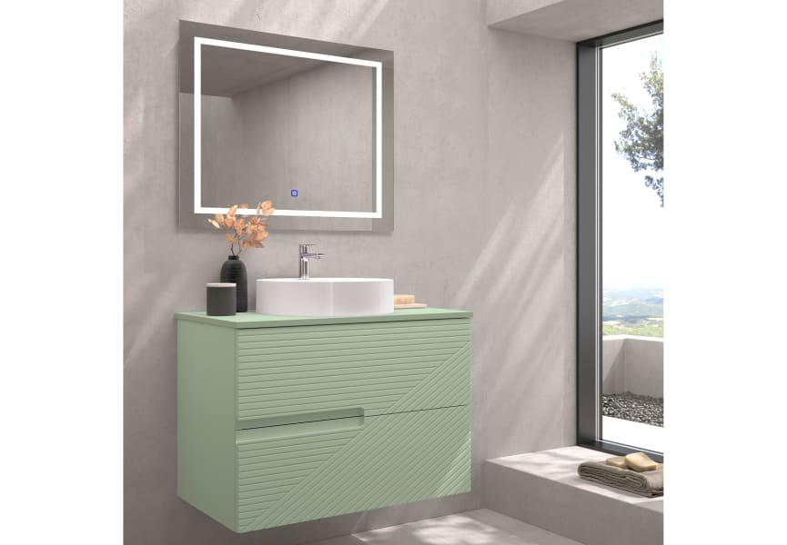 Mueble de baño con encimera piedra compactada mismo color Limo de Bruntec principal 8
