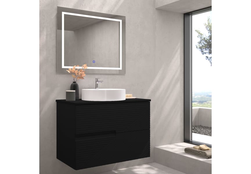 Mueble de baño con encimera piedra compactada mismo color Limo de Bruntec principal 3