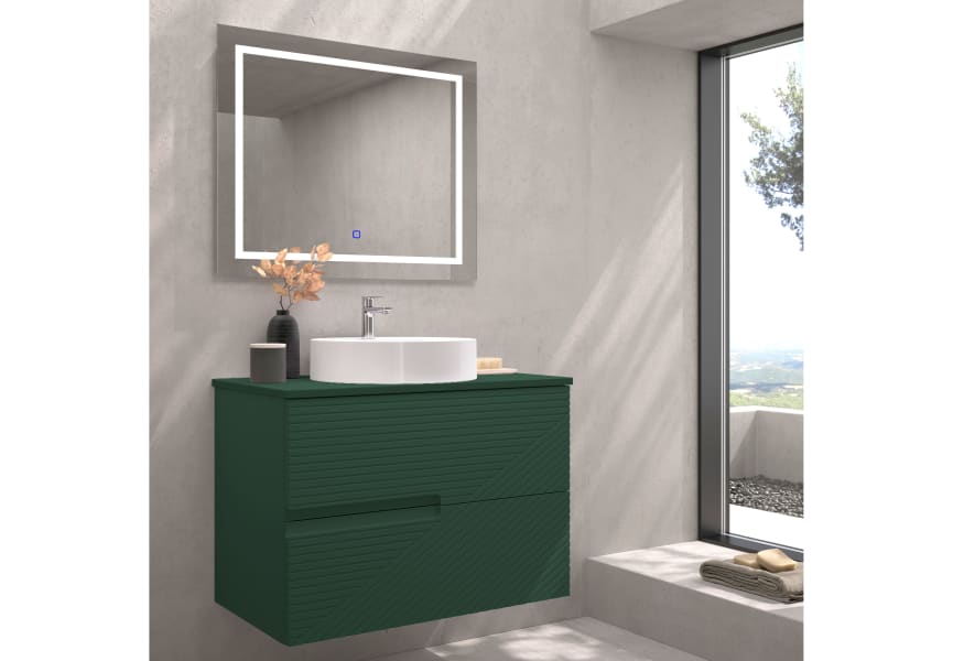 Mueble de baño con encimera piedra compactada mismo color Limo de Bruntec principal 1