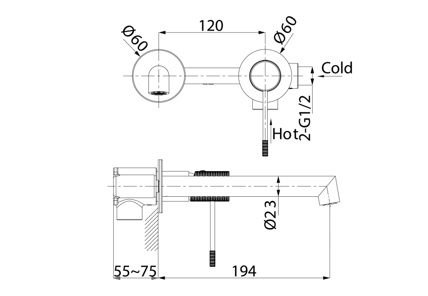 Grifo de lavabo empotrado Line Imex croquis 12