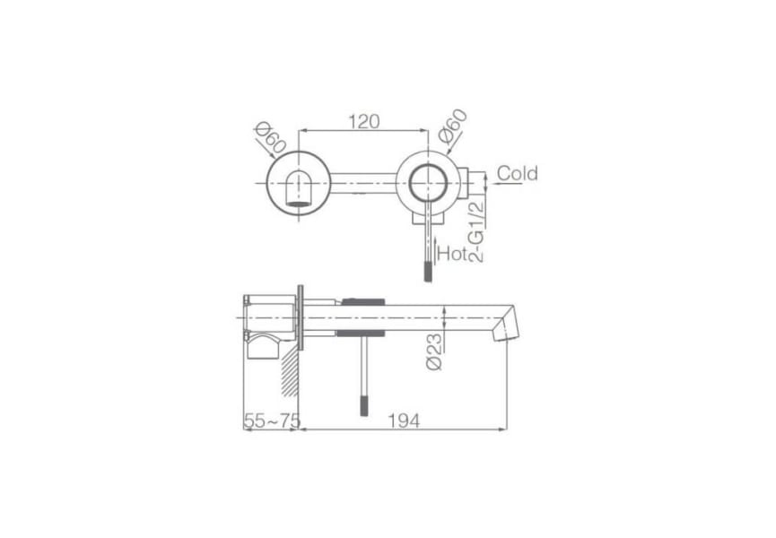 Grifo de lavabo empotrado Line Imex croquis 10