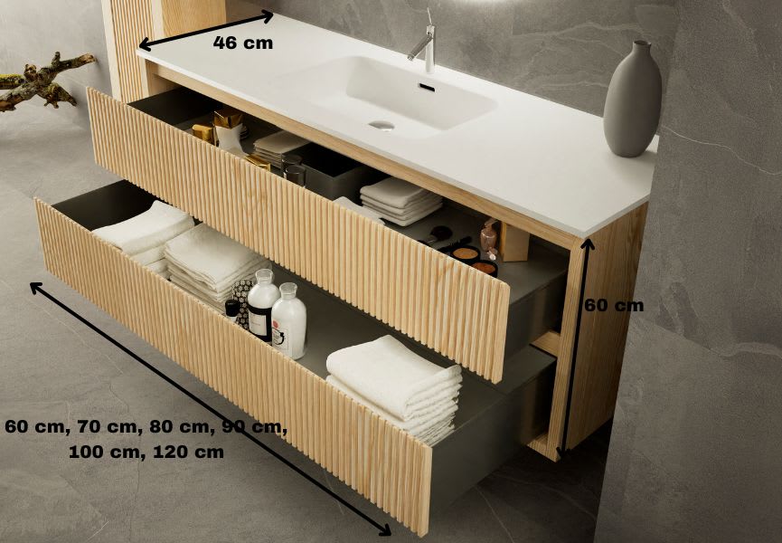 Conjunto de mueble de baño de madera maciza con costados Alpes 19 Bruntec croquis 4