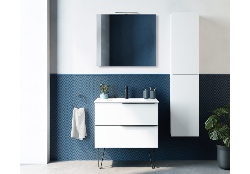 Mueble De Baño Suspendido Con Espejo Cotton De 80 Cm 2 Puertas