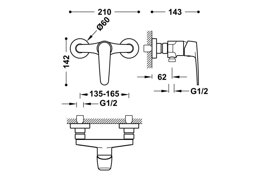 Grifo de ducha Flat Tres croquis 1