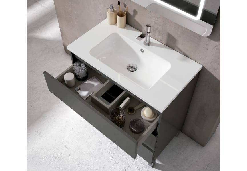 Mueble de baño fondo reducido 39.5 cm con encimera Hidrófuga Box Viso Bath Detalle 1
