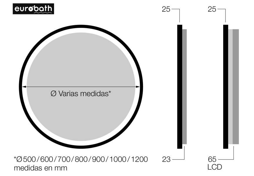 Espejo de baño con luz LED Maldivas Eurobath croquis 13