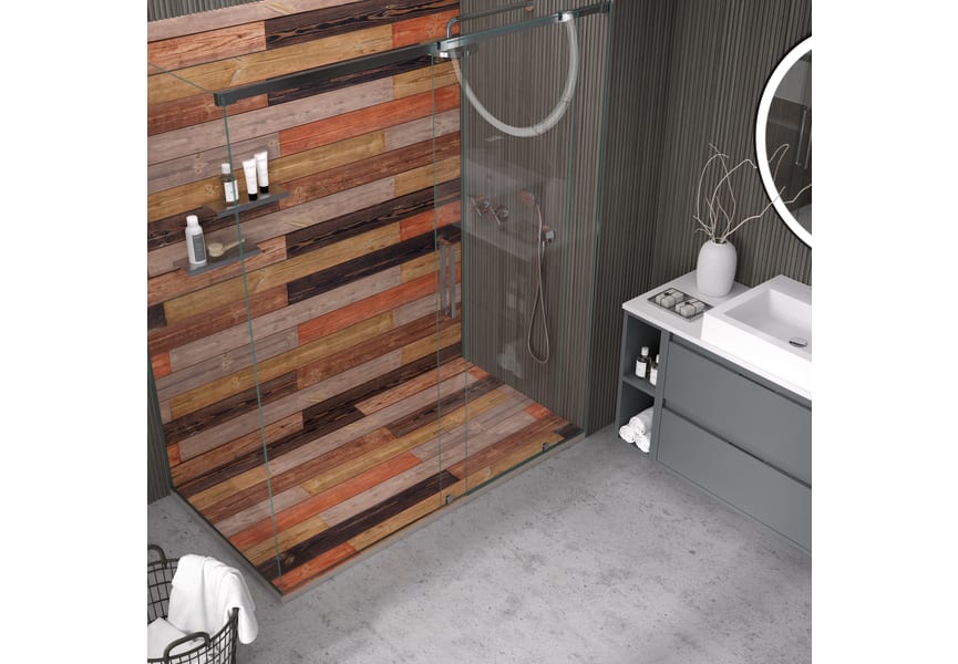 Platos de ducha de resina decorados Design 3D Madera Rústica Bruntec ambiente 1