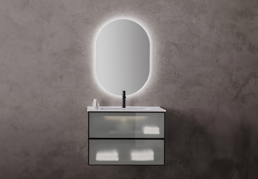 Conjunto mueble de baño frente cristal mate Koba Sanchís principal 0