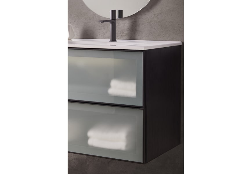 Conjunto mueble de baño frente cristal mate Koba Sanchís detalle 1