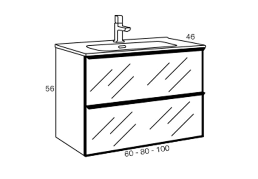 Conjunto mueble de baño frente cristal mate Koba Sanchís croquis 3