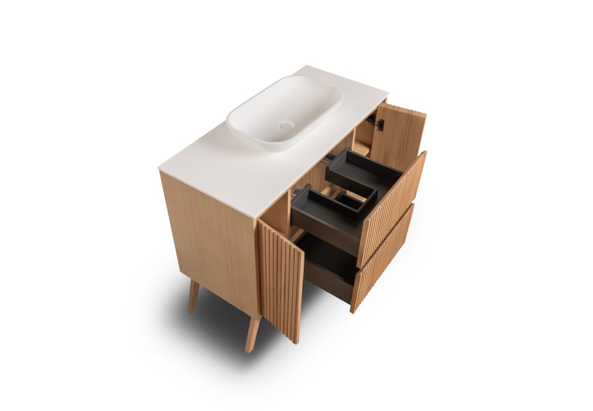 Mueble de baño madera maciza con encimera de solid surface Alpes 13 Bruntec detalle 4