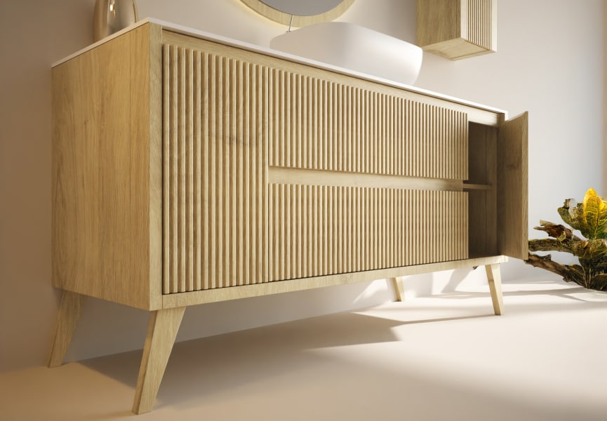 Mueble de baño madera maciza con encimera de solid surface Alpes 13 Bruntec detalle 2