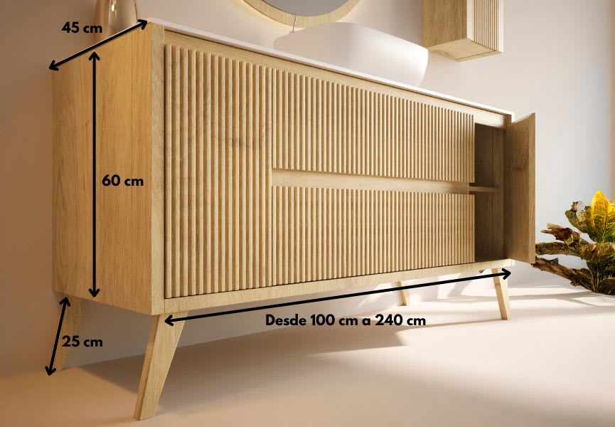 Mueble de baño madera maciza con encimera de solid surface Alpes 13 Bruntec croquis 4