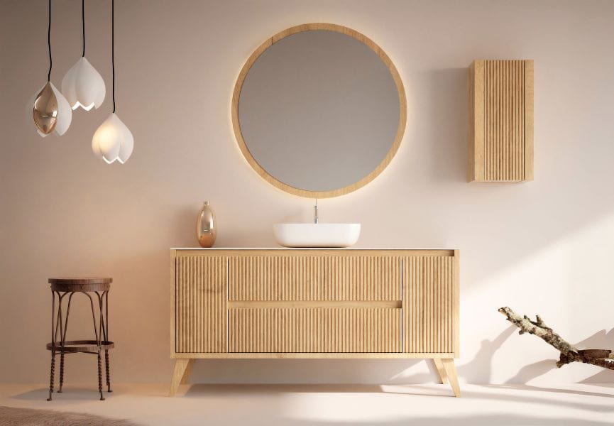 Mueble de baño madera maciza con encimera de solid surface Alpes 13 Bruntec principal 1