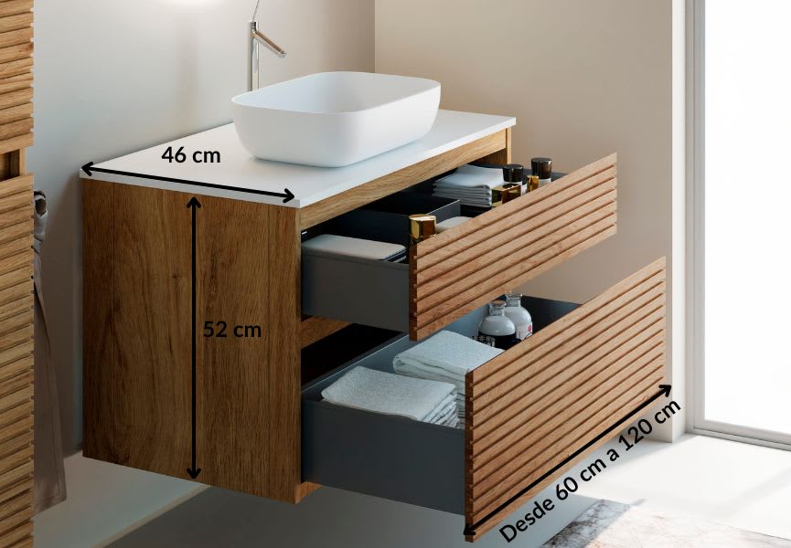 Mueble de baño madera maciza con encimera de Solid surface Alpes 5 Bruntec croquis 4