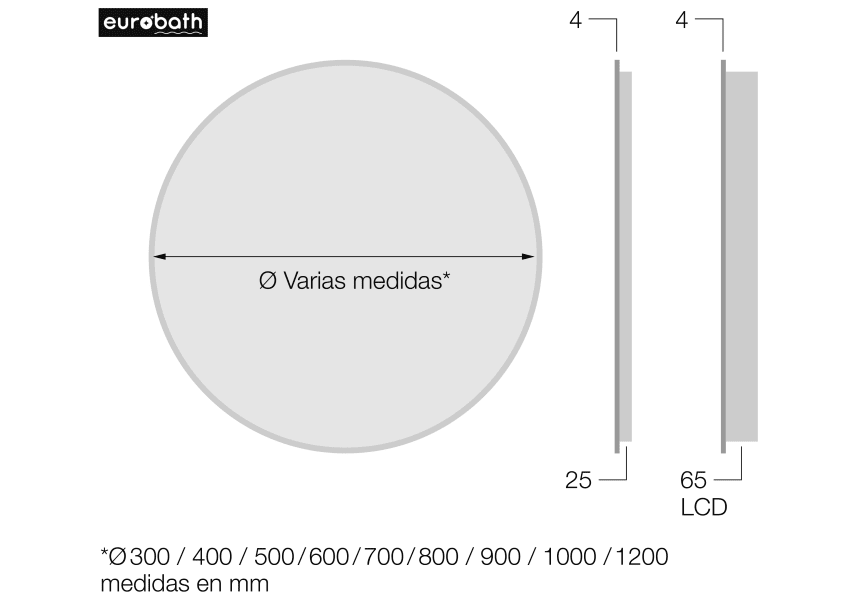 Espejo de baño con luz LED Caledonia Eurobath croquis 8