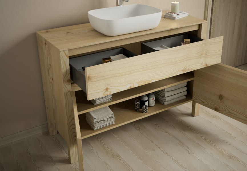 Mueble de baño con encimara de madera maciza Laponia Bruntec detalle 4