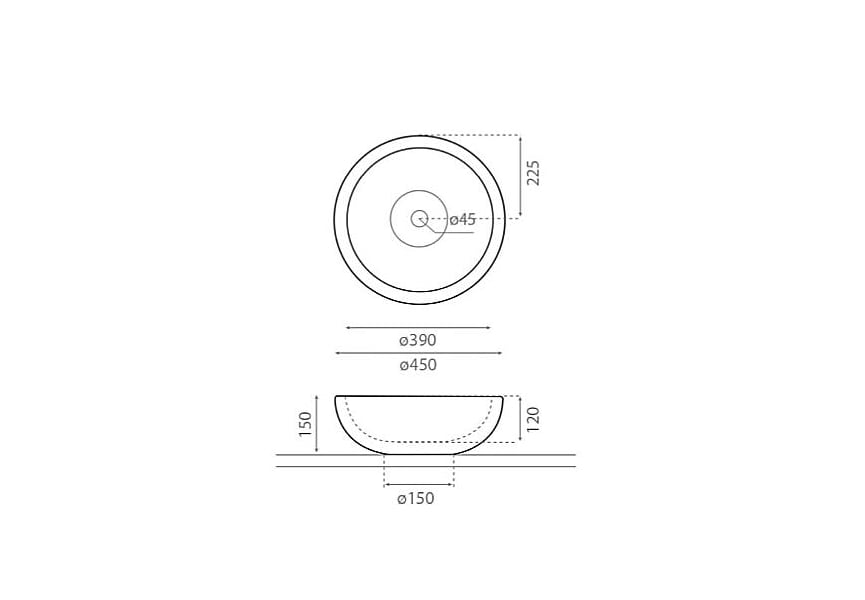 Lavabo sobre encimera Puket Bathco croquis 4