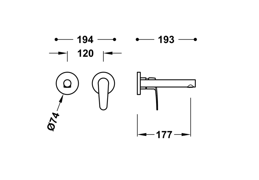 Grifo de lavabo empotrado Flat Tres croquis 2