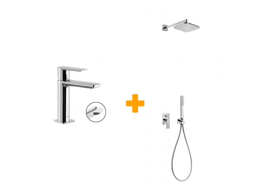 Pack grifo de lavabo + conjunto de ducha empotrado Loft Tres Principal 0