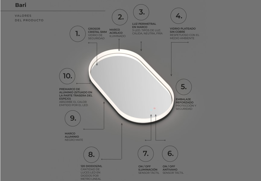 Espejo de baño con luz LED Bari Ledimex opción 7