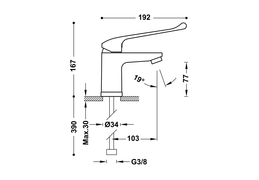 Grifo Monomando lavabo con palanca medical Tres - Ref.1701030211