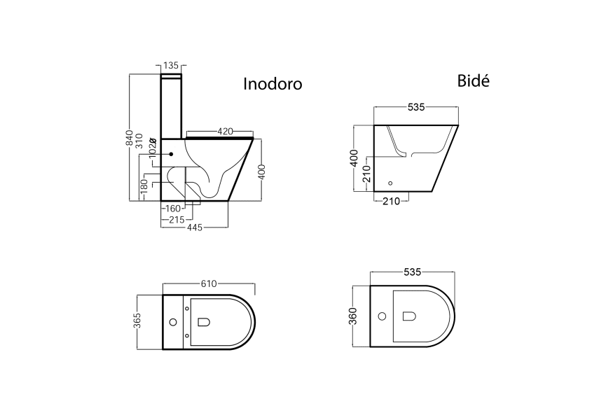 Pack inodoro + bidé Square Bruntec croquis 7